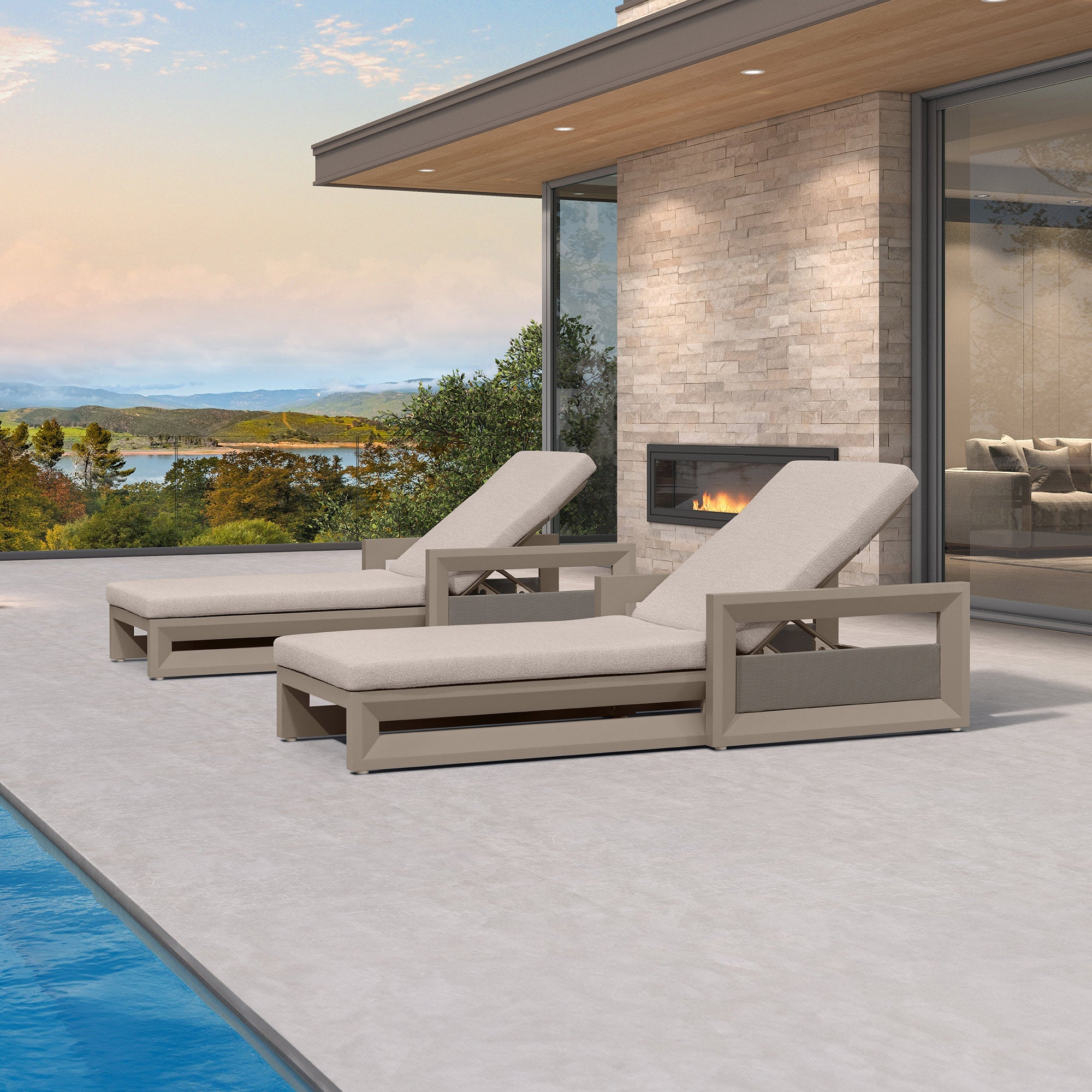 PURPLE LEAF Caesar Outdoor Chaise Lounge 2 in 1 Design Reclining Lounger Chair with Cushion Deluxe Aluminum Oversize Pool Lounge Chairs with Armrests & Backrest for Patio Poolside Backyard