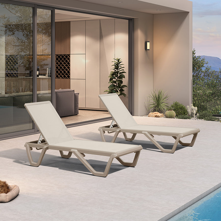 PURPLE LEAF Outdoor Chaise Lounge Chair Pool Lounge Chair with Champagne Aluminum Plastic Stackable Patio Lounge Chair for Poolside Sunbathing Beach Deck Yard