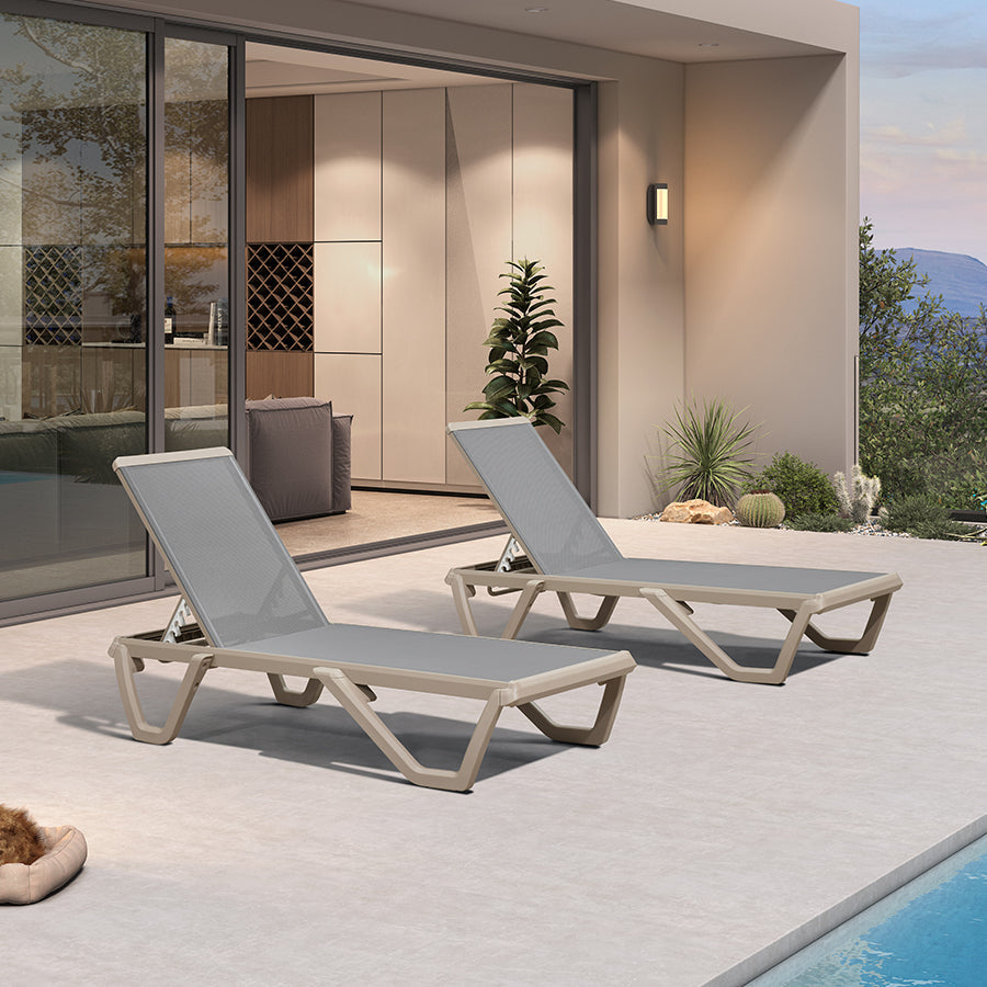 PURPLE LEAF Outdoor Chaise Lounge Chair Pool Lounge Chair with Champagne Aluminum Plastic Stackable Patio Lounge Chair for Poolside Sunbathing Beach Deck Yard