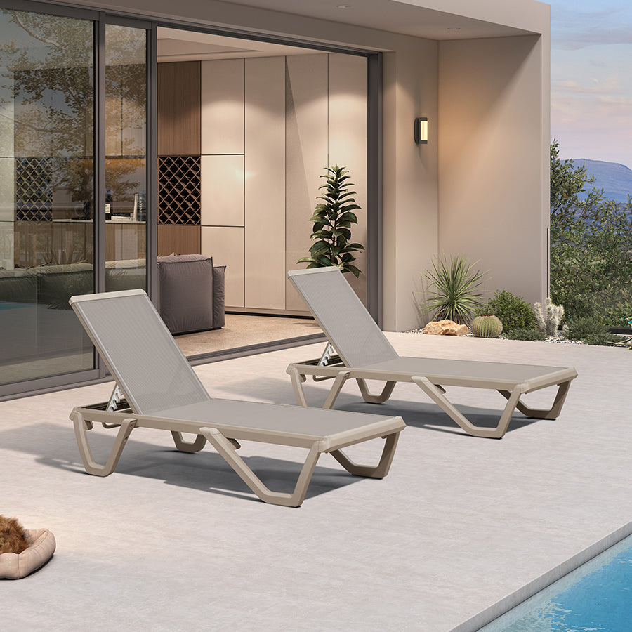 PURPLE LEAF Outdoor Chaise Lounge Chair Pool Lounge Chair with Champagne Aluminum Plastic Stackable Patio Lounge Chair for Poolside Sunbathing Beach Deck Yard