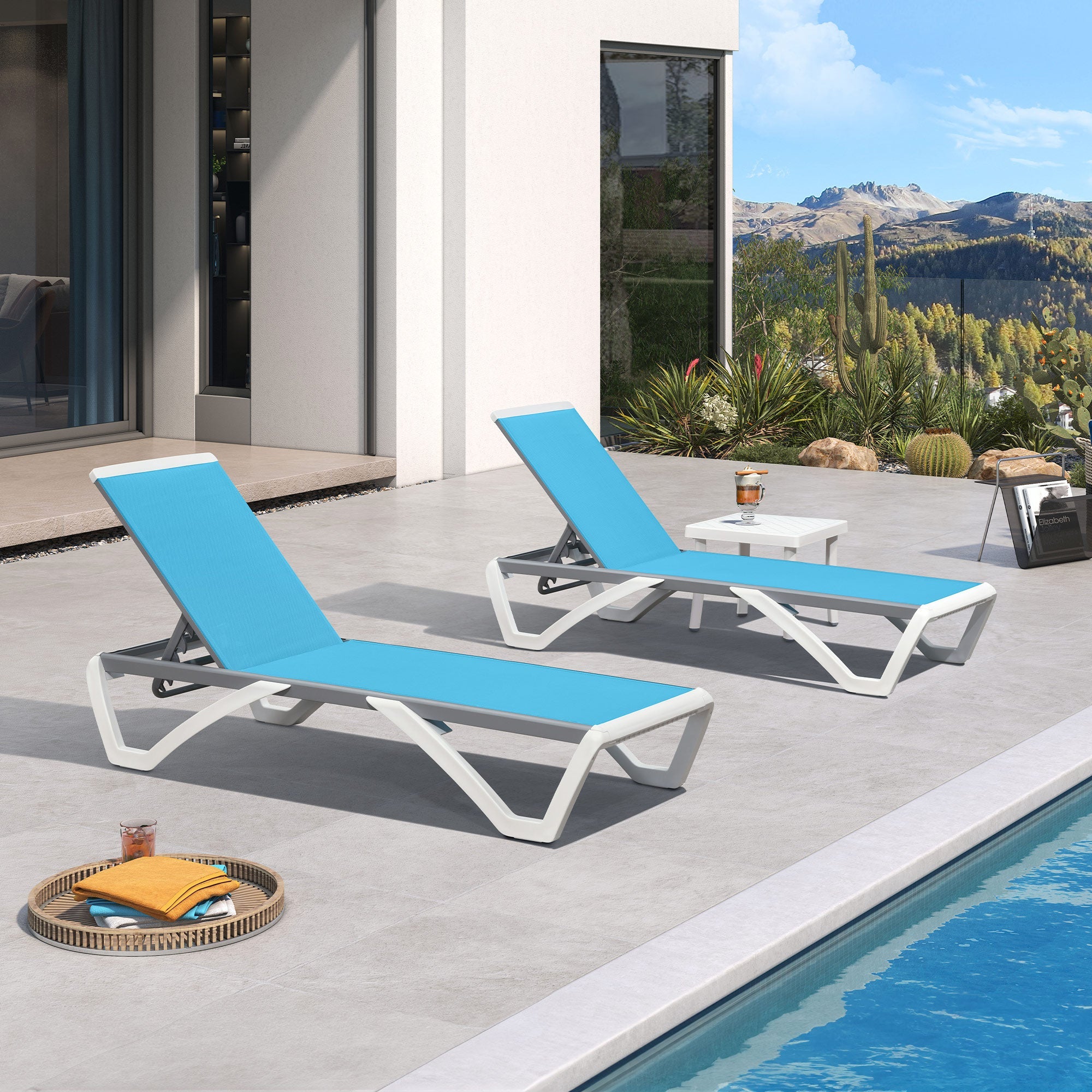 Clearance-PURPLE LEAF Patio Chaise Lounge Plastic Pool Outdoor Lounge Chair with Aluminum Frame Stackable Patio Tanning Chairs for Poolside Sunbathing Beach Deck Yard