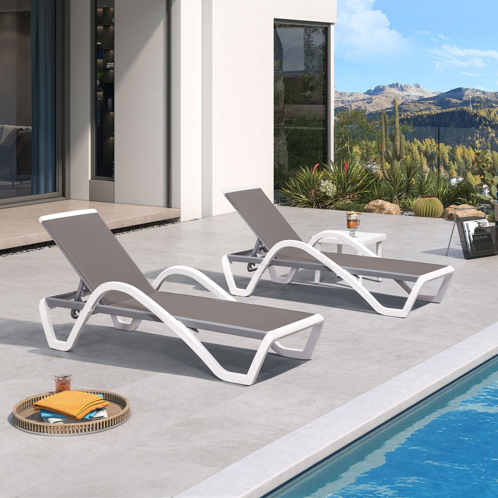 Clearance-PURPLE LEAF Patio Chaise Lounge Plastic Pool Outdoor Lounge Chair with Aluminum Frame Stackable Patio Tanning Chairs for Poolside Sunbathing Beach Deck Yard