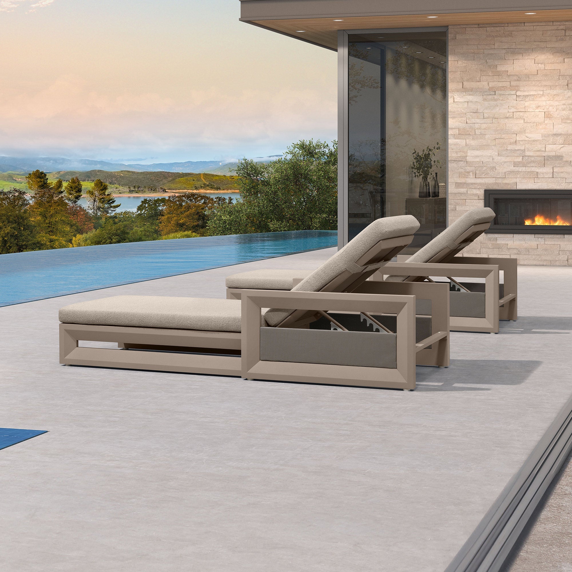 PURPLE LEAF Caesar Outdoor Chaise Lounge 2 in 1 Design Reclining Lounger Chair with Cushion Deluxe Aluminum Oversize Pool Lounge Chairs with Armrests & Backrest for Patio Poolside Backyard