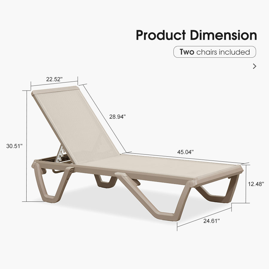 PURPLE LEAF Outdoor Chaise Lounge Chair Pool Lounge Chair with Champagne Aluminum Plastic Stackable Patio Lounge Chair for Poolside Sunbathing Beach Deck Yard