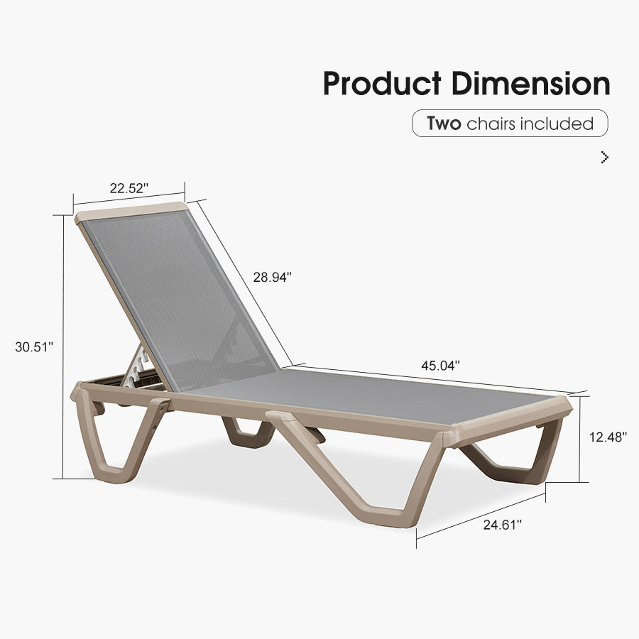 PURPLE LEAF Outdoor Chaise Lounge Chair Pool Lounge Chair with Champagne Aluminum Plastic Stackable Patio Lounge Chair for Poolside Sunbathing Beach Deck Yard