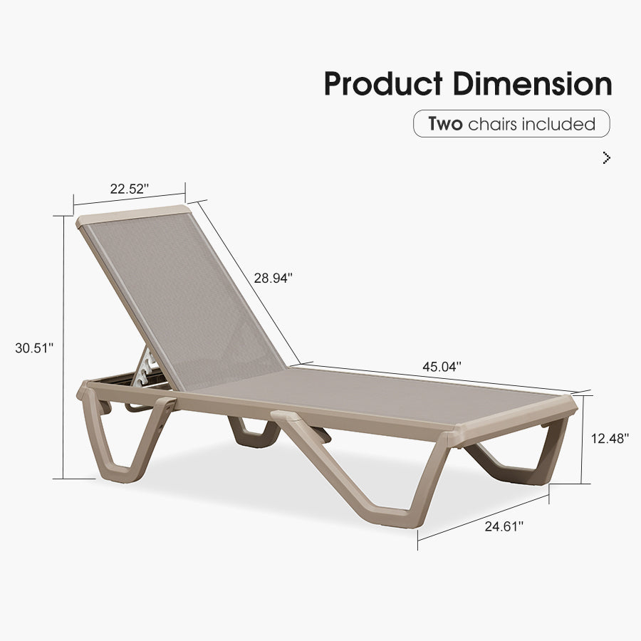 PURPLE LEAF Outdoor Chaise Lounge Chair Pool Lounge Chair with Champagne Aluminum Plastic Stackable Patio Lounge Chair for Poolside Sunbathing Beach Deck Yard