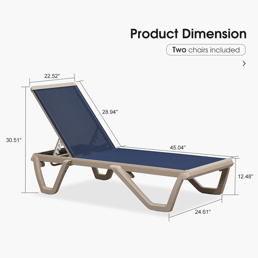 PURPLE LEAF Outdoor Chaise Lounge Chair Pool Lounge Chair with Champagne Aluminum Plastic Stackable Patio Lounge Chair for Poolside Sunbathing Beach Deck Yard