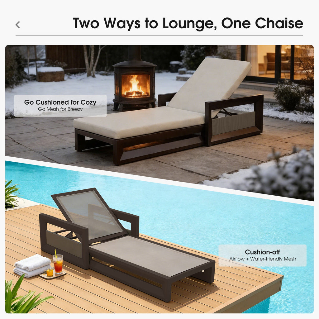 PURPLE LEAF Caesar Outdoor Chaise Lounge 2 in 1 Design Reclining Lounger Chair with Cushion Deluxe Aluminum Oversize Pool Lounge Chairs with Armrests & Backrest for Patio Poolside Backyard