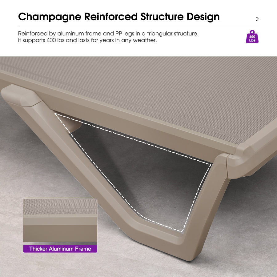 PURPLE LEAF Outdoor Chaise Lounge Chair Pool Lounge Chair with Champagne Aluminum Plastic Stackable Patio Lounge Chair for Poolside Sunbathing Beach Deck Yard