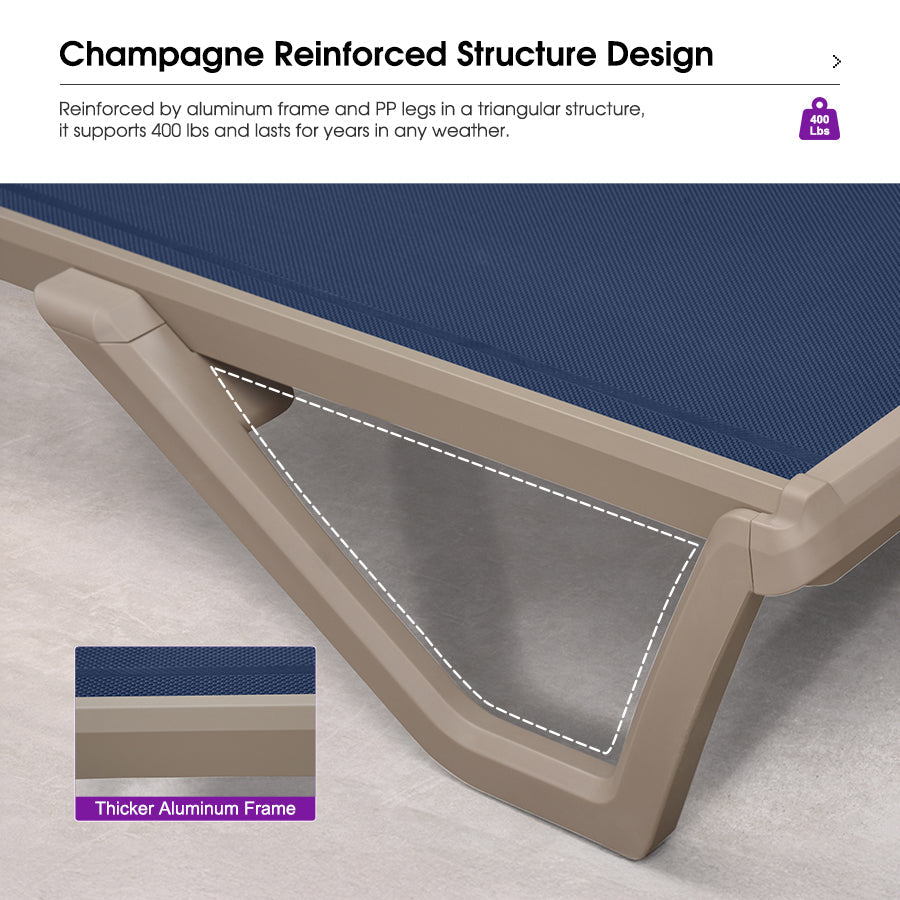 PURPLE LEAF Outdoor Chaise Lounge Chair Pool Lounge Chair with Champagne Aluminum Plastic Stackable Patio Lounge Chair for Poolside Sunbathing Beach Deck Yard