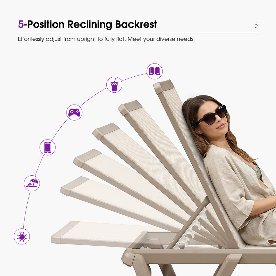 PURPLE LEAF Outdoor Chaise Lounge Chair Pool Lounge Chair with Champagne Aluminum Plastic Stackable Patio Lounge Chair for Poolside Sunbathing Beach Deck Yard