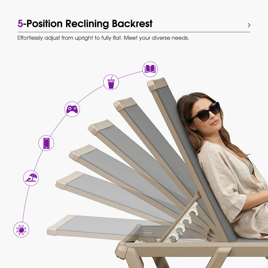 PURPLE LEAF Outdoor Chaise Lounge Chair Pool Lounge Chair with Champagne Aluminum Plastic Stackable Patio Lounge Chair for Poolside Sunbathing Beach Deck Yard