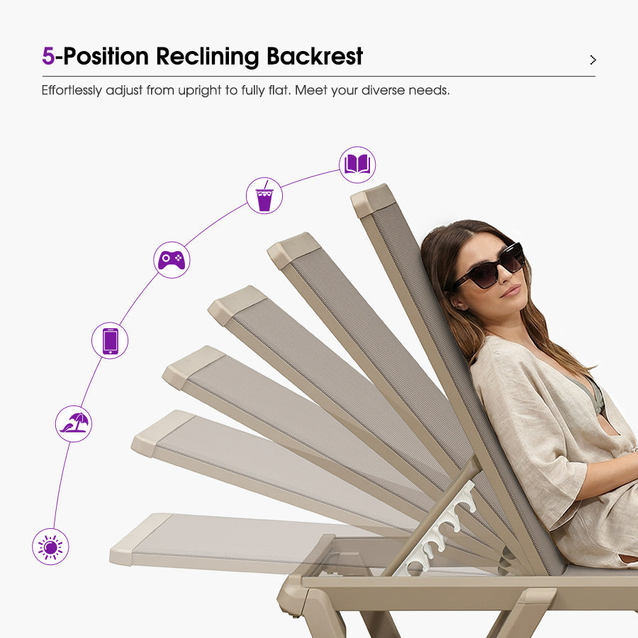 PURPLE LEAF Outdoor Chaise Lounge Chair Pool Lounge Chair with Champagne Aluminum Plastic Stackable Patio Lounge Chair for Poolside Sunbathing Beach Deck Yard