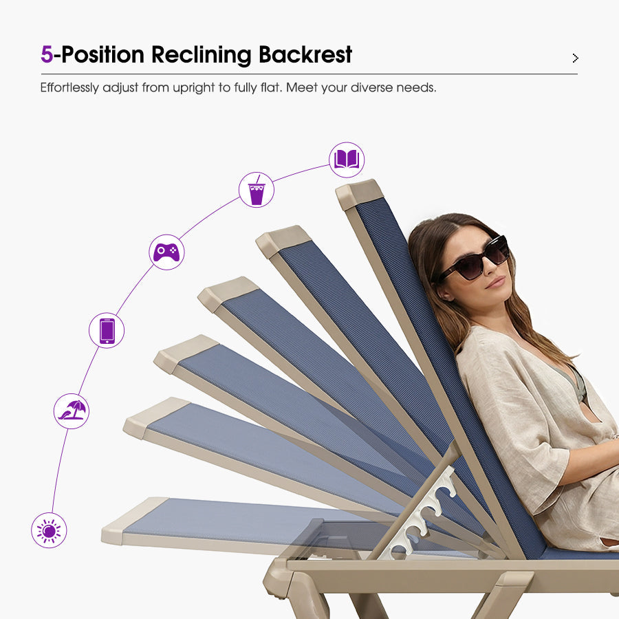 PURPLE LEAF Outdoor Chaise Lounge Chair Pool Lounge Chair with Champagne Aluminum Plastic Stackable Patio Lounge Chair for Poolside Sunbathing Beach Deck Yard