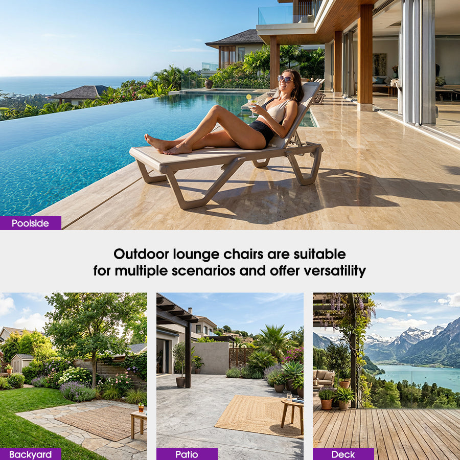 PURPLE LEAF Outdoor Chaise Lounge Chair Pool Lounge Chair with Champagne Aluminum Plastic Stackable Patio Lounge Chair for Poolside Sunbathing Beach Deck Yard