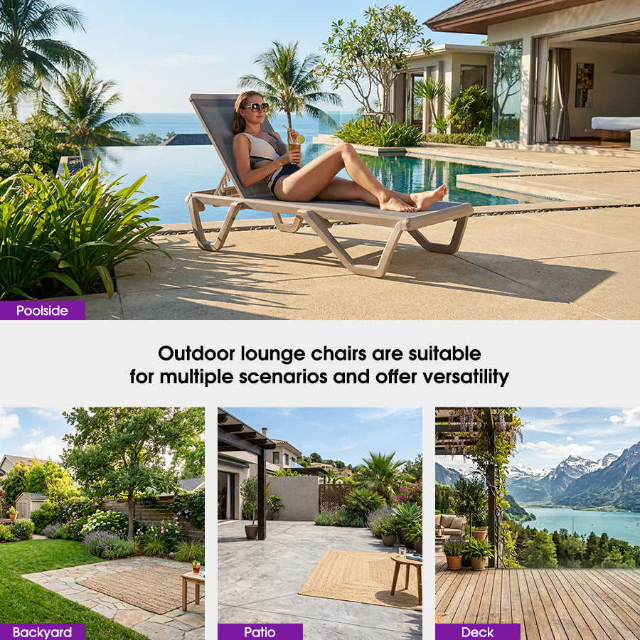 PURPLE LEAF Outdoor Chaise Lounge Chair Pool Lounge Chair with Champagne Aluminum Plastic Stackable Patio Lounge Chair for Poolside Sunbathing Beach Deck Yard
