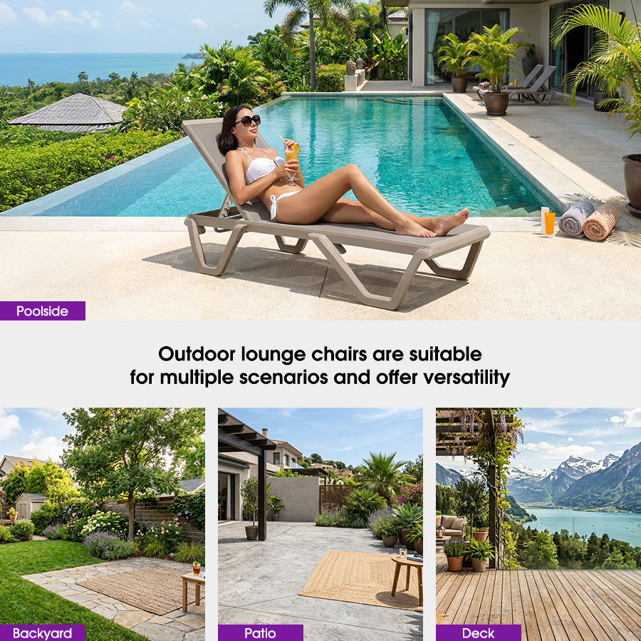 PURPLE LEAF Outdoor Chaise Lounge Chair Pool Lounge Chair with Champagne Aluminum Plastic Stackable Patio Lounge Chair for Poolside Sunbathing Beach Deck Yard
