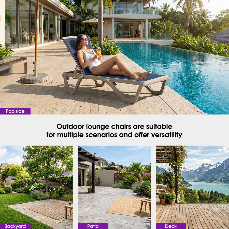 PURPLE LEAF Outdoor Chaise Lounge Chair Pool Lounge Chair with Champagne Aluminum Plastic Stackable Patio Lounge Chair for Poolside Sunbathing Beach Deck Yard