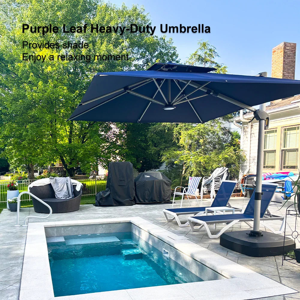 PURPLE LEAF Outdoor Windproof Umbrella, Square Cantilever Umbrella Outside Patio