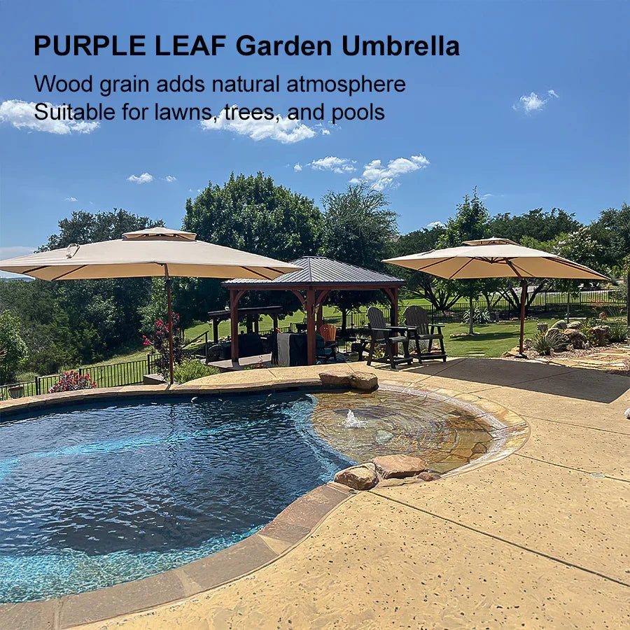 PURPLE LEAF 9 x 12 / 10 x 13 ft Rectangular Patio Umbrella Aluminum Cantilever Umbrella in Wood Color