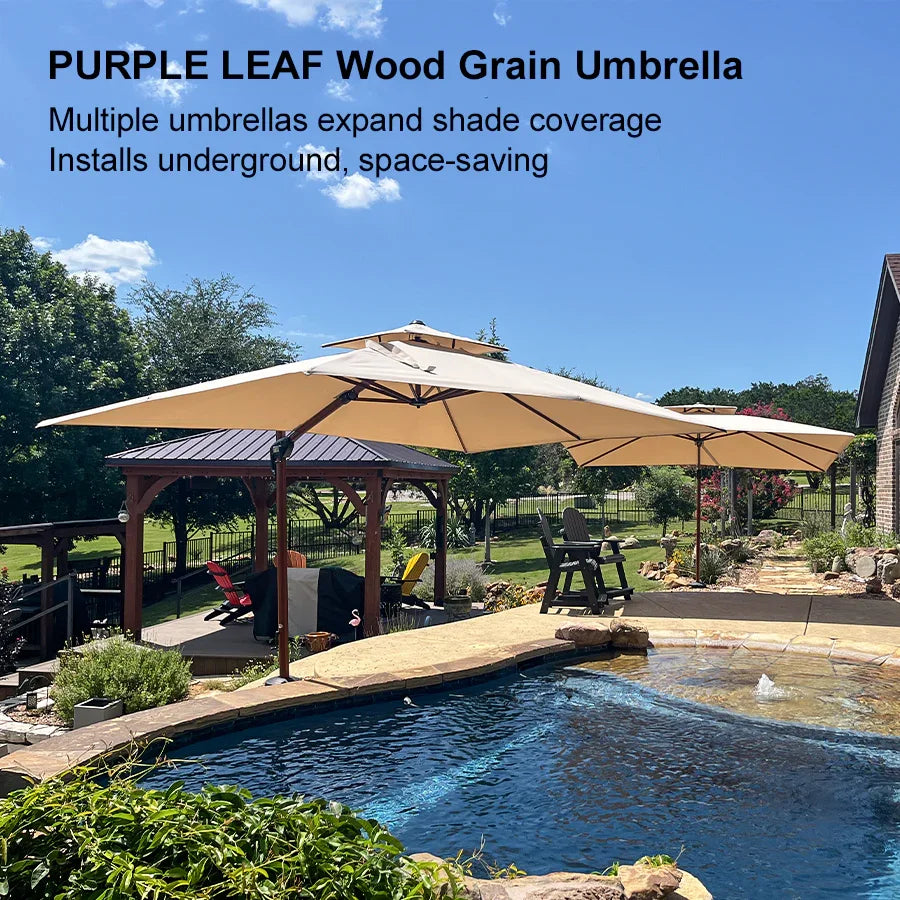 PURPLE LEAF 9 x 12 / 10 x 13 ft Rectangular Patio Umbrella Aluminum Cantilever Umbrella in Wood Color