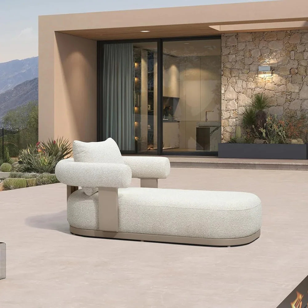 PURPLE LEAF  Provence Outdoor Chaise Lounge  Modern Luxury Aluminum Lounger Daybed with Olefin Lumbar Pillow and Armrest for Patio Poolside Beach Sunbathing Deck