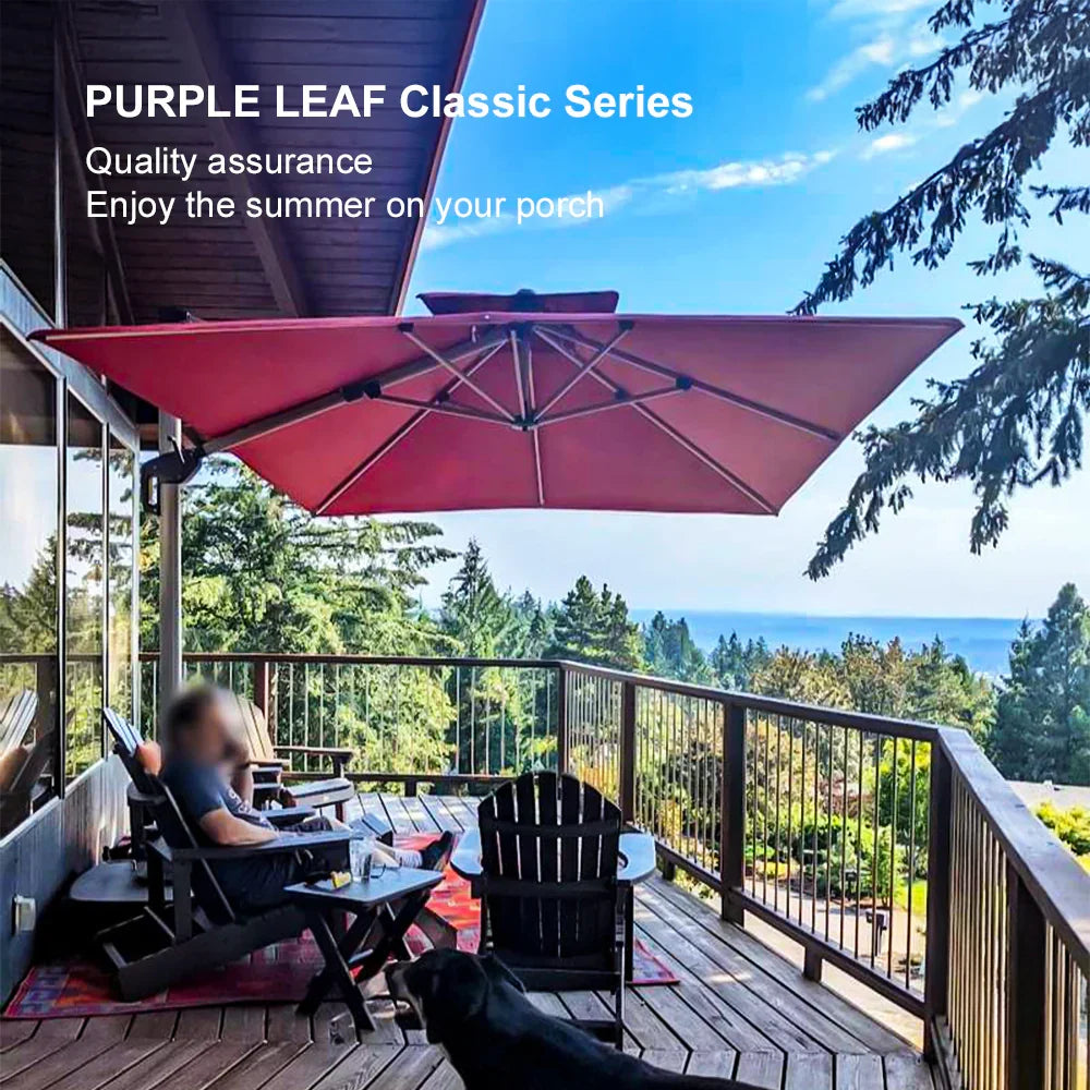 PURPLE LEAF Outdoor Windproof Umbrella, Square Cantilever Umbrella Outside Patio