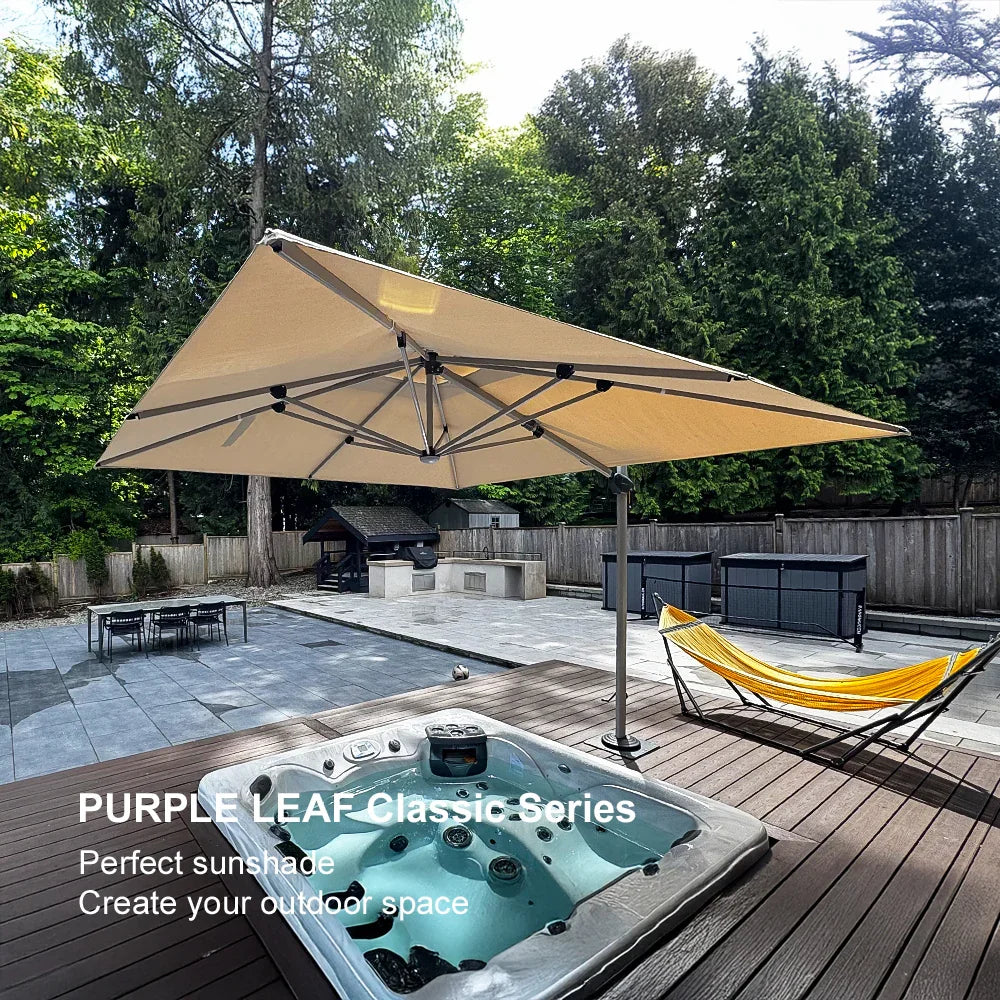 PURPLE LEAF Outdoor Windproof Umbrella, Square Cantilever Umbrella Outside Patio