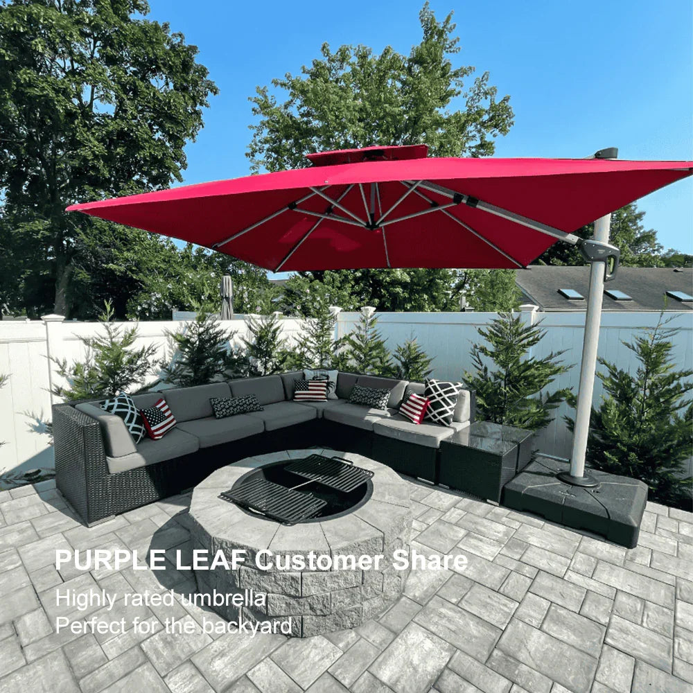 PURPLE LEAF Outdoor Windproof Umbrella, Square Cantilever Umbrella Outside Patio