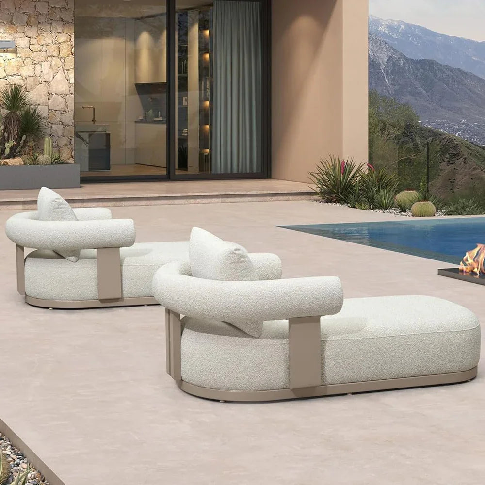 PURPLE LEAF  Provence Outdoor Chaise Lounge  Modern Luxury Aluminum Lounger Daybed with Olefin Lumbar Pillow and Armrest for Patio Poolside Beach Sunbathing Deck