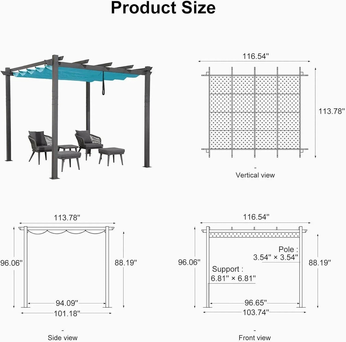 PURPLE LEAF Outdoor Pergola with Retractable Canopy Aluminum Shelter for Porch Garden  Beach Shade Pavilion Pergola Modern Backyard Deck