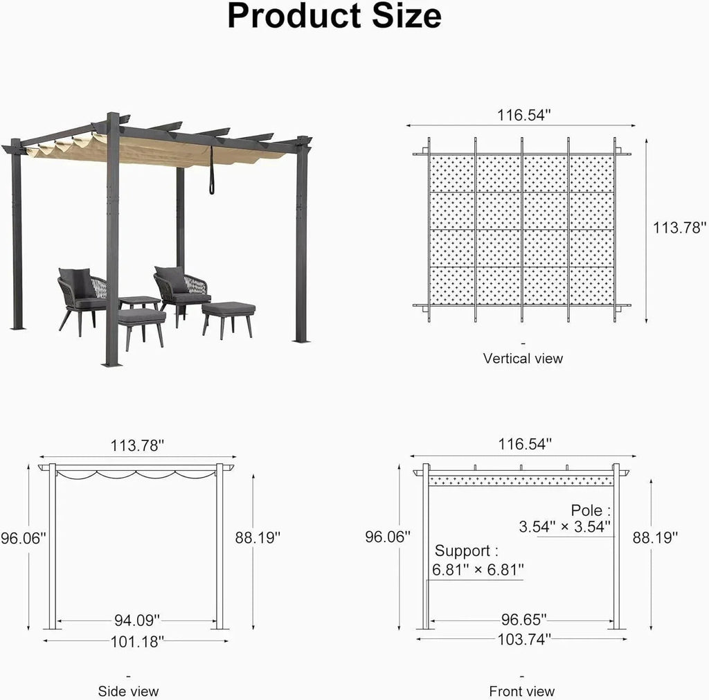 PURPLE LEAF Outdoor Pergola with Retractable Canopy Aluminum Shelter for Porch Garden  Beach Shade Pavilion Pergola Modern Backyard Deck
