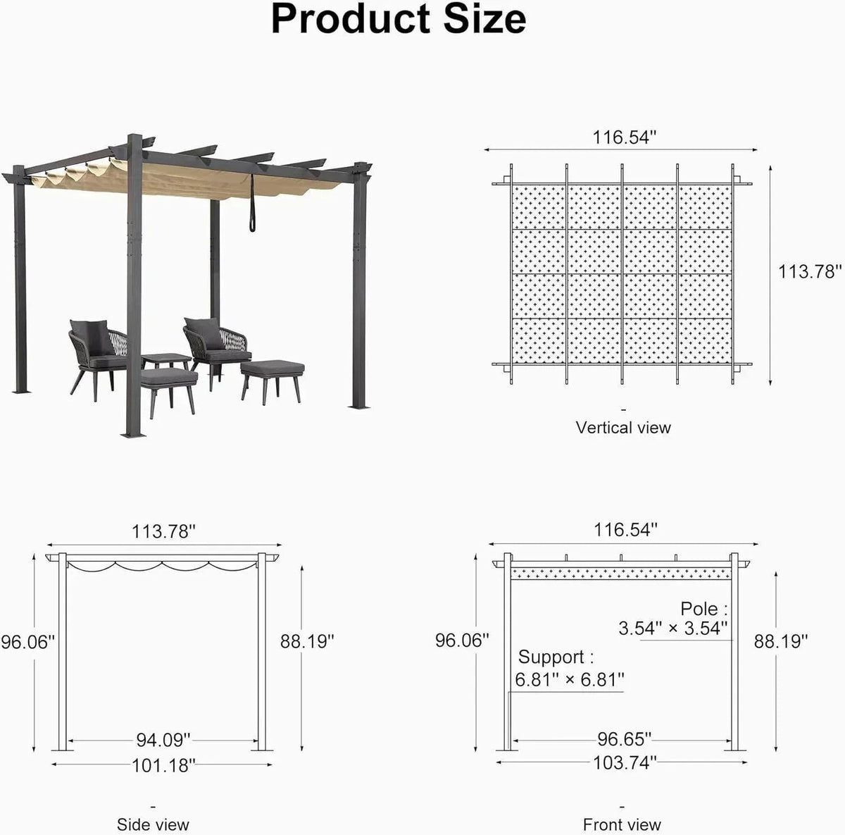 PURPLE LEAF Outdoor Pergola with Retractable Canopy Aluminum Shelter for Porch Garden  Beach Shade Pavilion Pergola Modern Backyard Deck