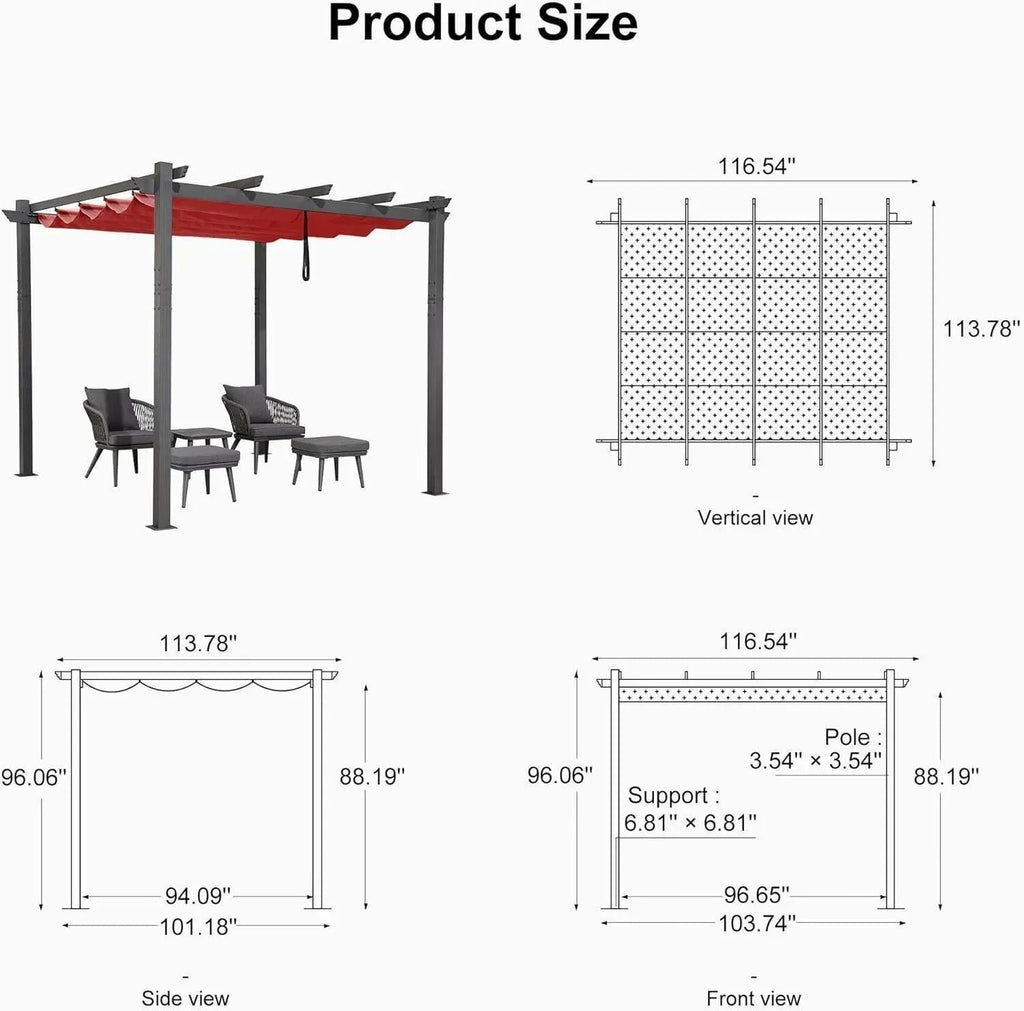 PURPLE LEAF Outdoor Pergola with Retractable Canopy Aluminum Shelter for Porch Garden  Beach Shade Pavilion Pergola Modern Backyard Deck