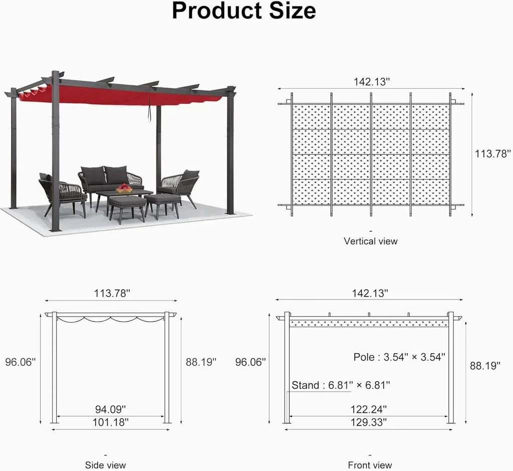 PURPLE LEAF Outdoor Pergola with Retractable Canopy Aluminum Shelter for Porch Garden  Beach Shade Pavilion Pergola Modern Backyard Deck