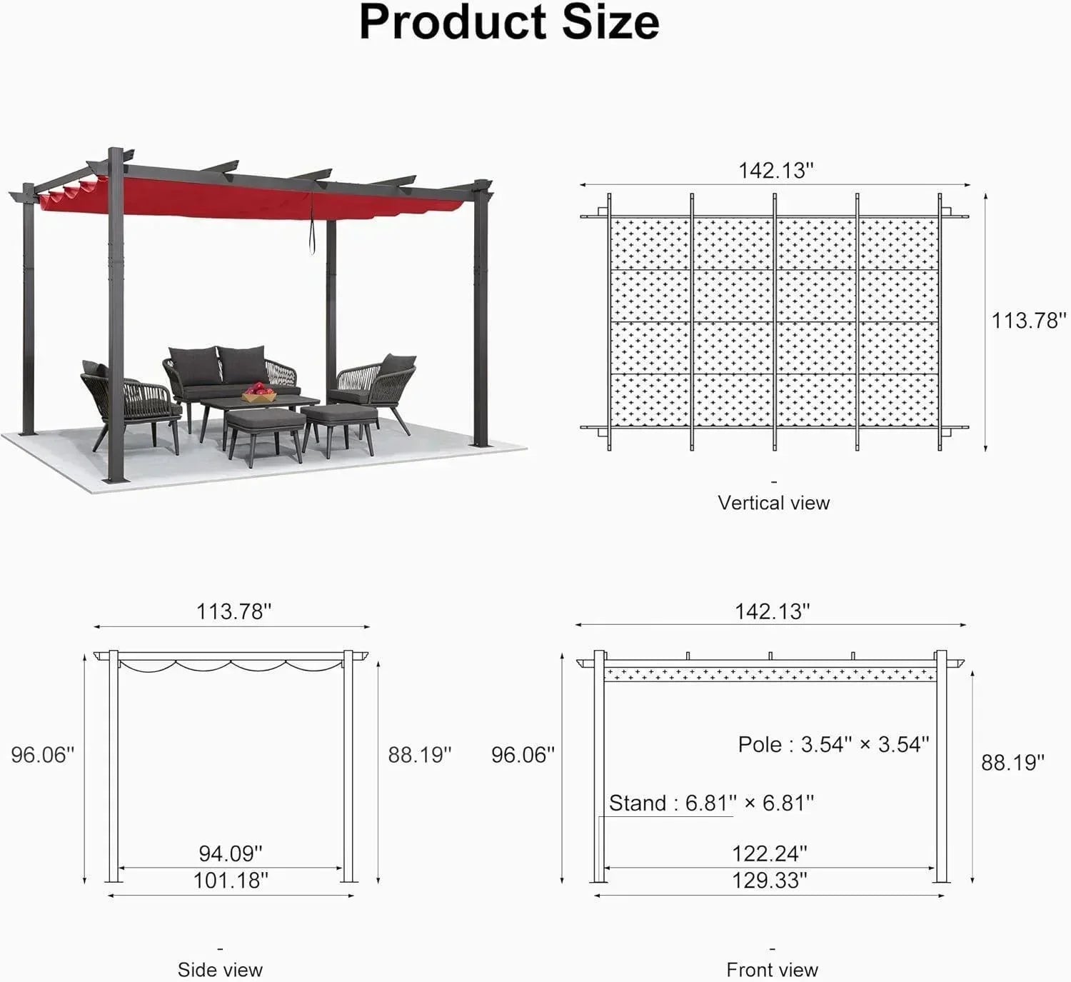 PURPLE LEAF Outdoor Pergola with Retractable Canopy Aluminum Shelter for Porch Garden  Beach Shade Pavilion Pergola Modern Backyard Deck