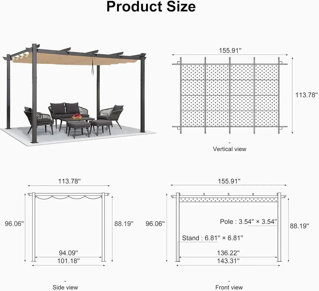 PURPLE LEAF Outdoor Pergola with Retractable Canopy Aluminum Shelter for Porch Garden  Beach Shade Pavilion Pergola Modern Backyard Deck