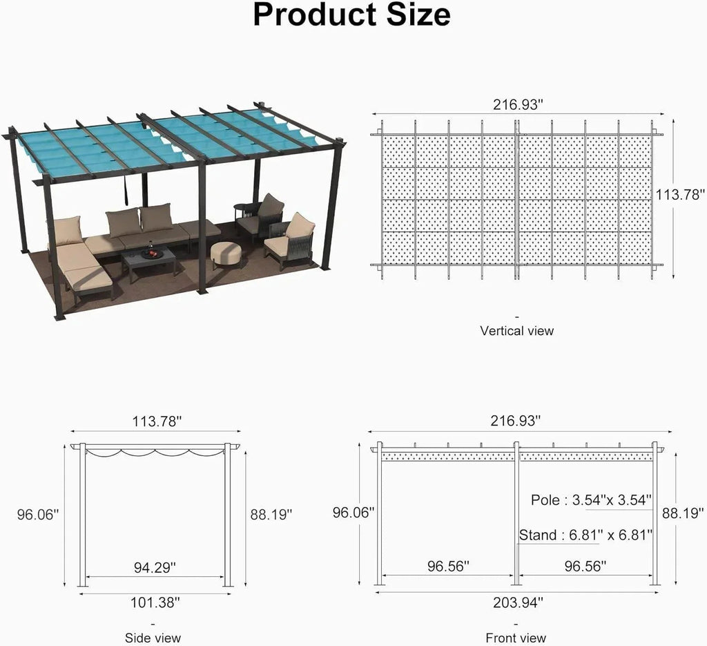 PURPLE LEAF Outdoor Pergola with Retractable Canopy Aluminum Shelter for Porch Garden  Beach Shade Pavilion Pergola Modern Backyard Deck