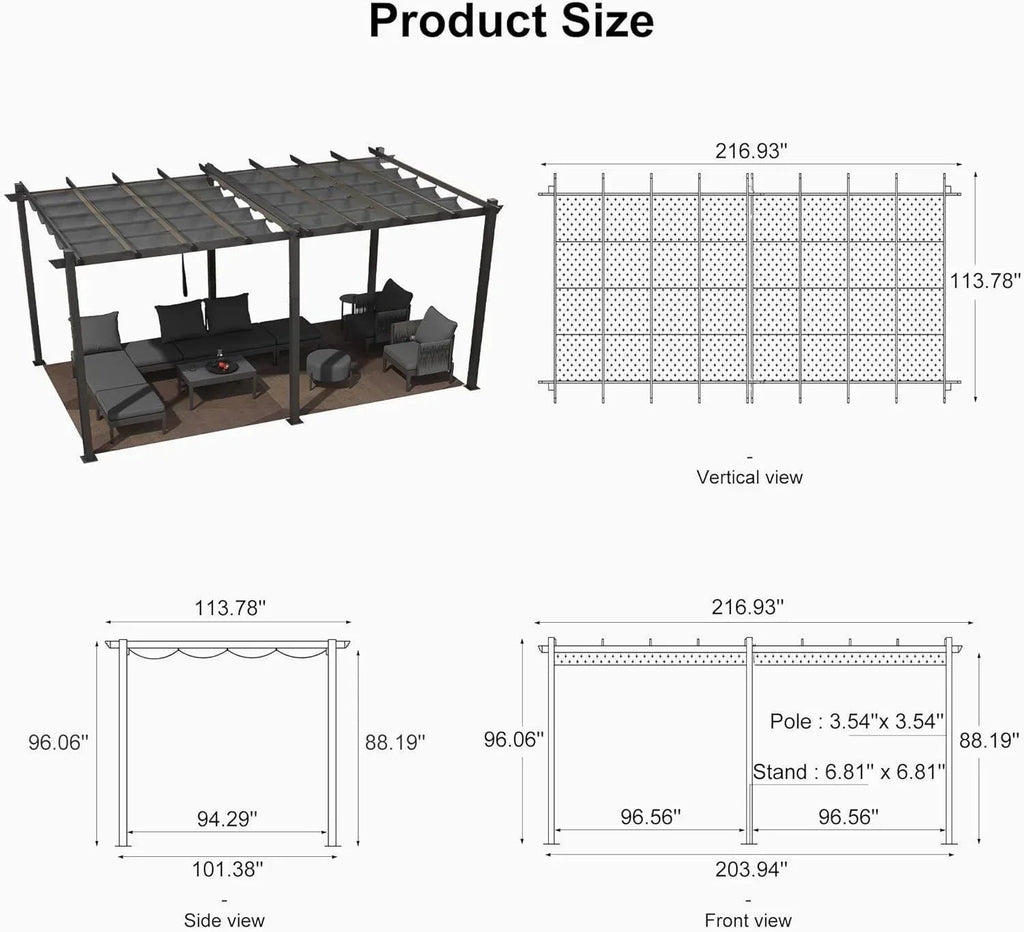 PURPLE LEAF Outdoor Pergola with Retractable Canopy Aluminum Shelter for Porch Garden  Beach Shade Pavilion Pergola Modern Backyard Deck
