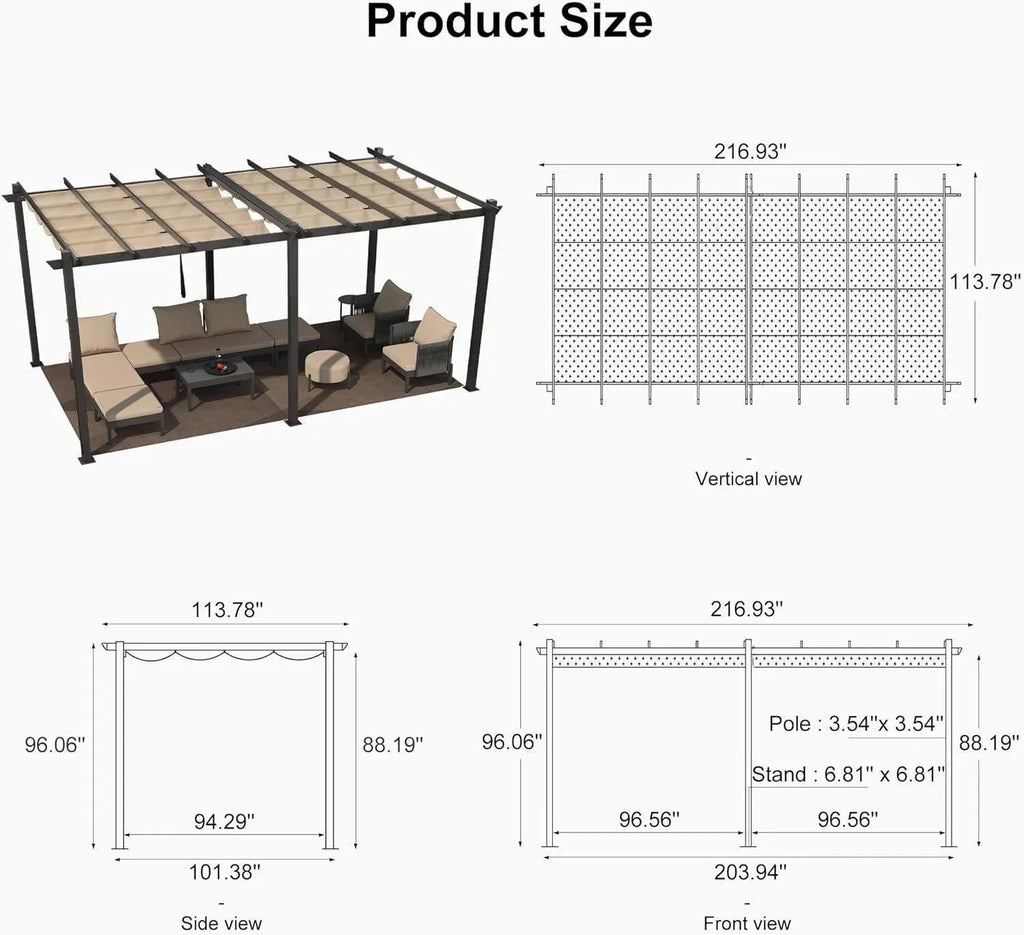 PURPLE LEAF Outdoor Pergola with Retractable Canopy Aluminum Shelter for Porch Garden  Beach Shade Pavilion Pergola Modern Backyard Deck
