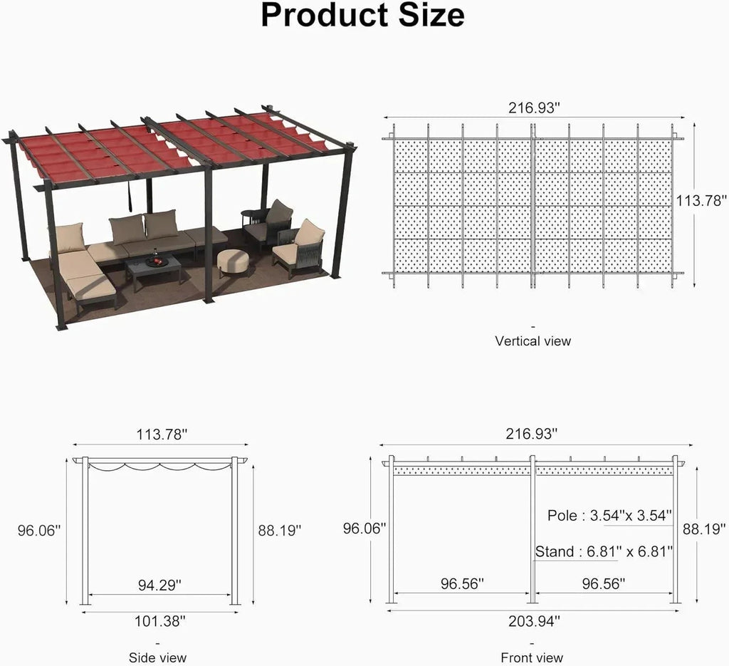 PURPLE LEAF Outdoor Pergola with Retractable Canopy Aluminum Shelter for Porch Garden  Beach Shade Pavilion Pergola Modern Backyard Deck