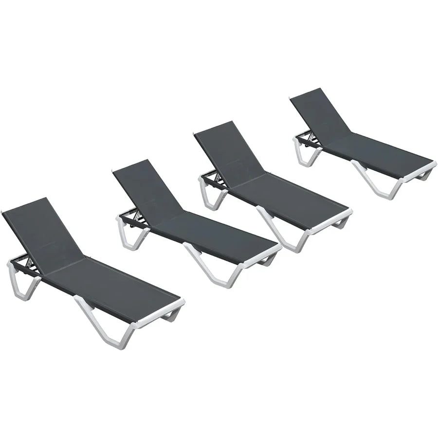 Clearance-PURPLE LEAF Patio Chaise Lounge Plastic Pool Outdoor Lounge Chair with Aluminum Frame Stackable Patio Tanning Chairs for Poolside Sunbathing Beach Deck Yard