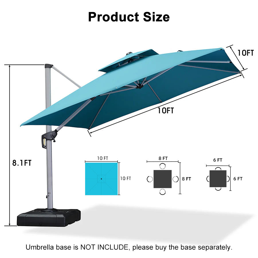 PURPLE LEAF Outdoor Windproof Umbrella, Square Cantilever Umbrella Outside Patio