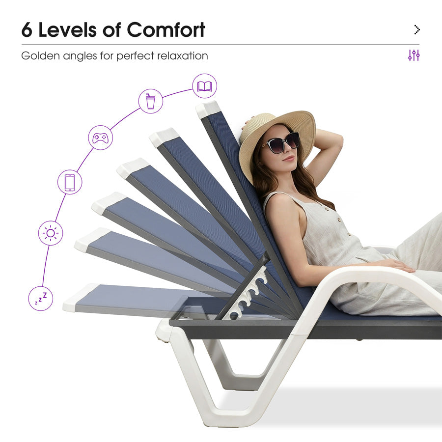 Clearance-PURPLE LEAF Patio Chaise Lounge Plastic Pool Outdoor Lounge Chair with Aluminum Frame Stackable Patio Tanning Chairs for Poolside Sunbathing Beach Deck Yard