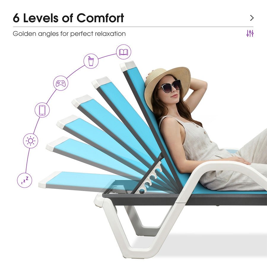 Clearance-PURPLE LEAF Patio Chaise Lounge Plastic Pool Outdoor Lounge Chair with Aluminum Frame Stackable Patio Tanning Chairs for Poolside Sunbathing Beach Deck Yard