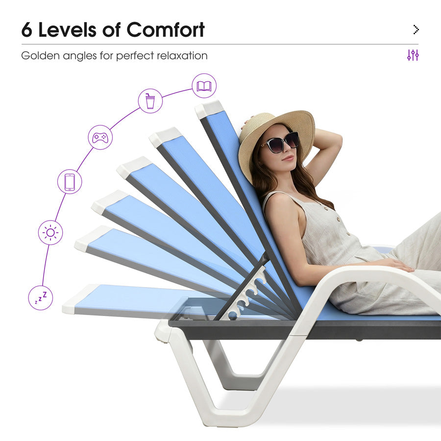 Clearance-PURPLE LEAF Patio Chaise Lounge Plastic Pool Outdoor Lounge Chair with Aluminum Frame Stackable Patio Tanning Chairs for Poolside Sunbathing Beach Deck Yard