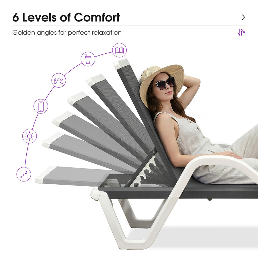 Clearance-PURPLE LEAF Patio Chaise Lounge Plastic Pool Outdoor Lounge Chair with Aluminum Frame Stackable Patio Tanning Chairs for Poolside Sunbathing Beach Deck Yard