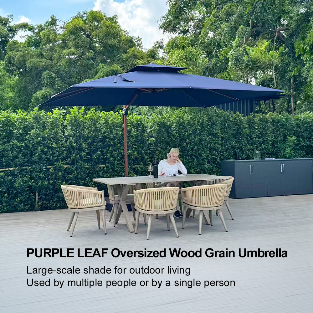 PURPLE LEAF 9 x 12 / 10 x 13 ft Rectangular Patio Umbrella Aluminum Cantilever Umbrella in Wood Color