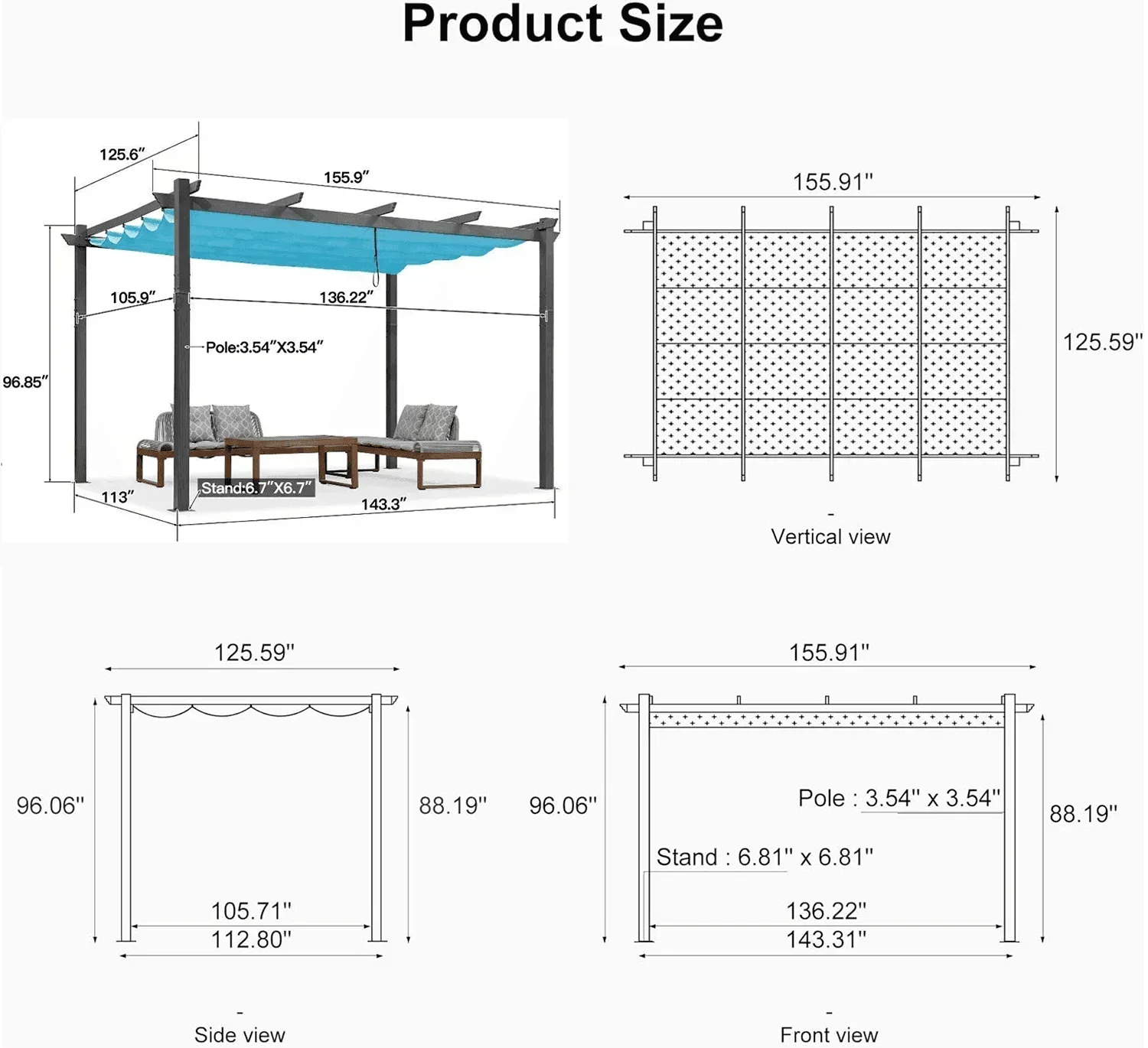PURPLE LEAF Outdoor Pergola with Retractable Canopy Aluminum Shelter for Porch Garden  Beach Shade Pavilion Pergola Modern Backyard Deck