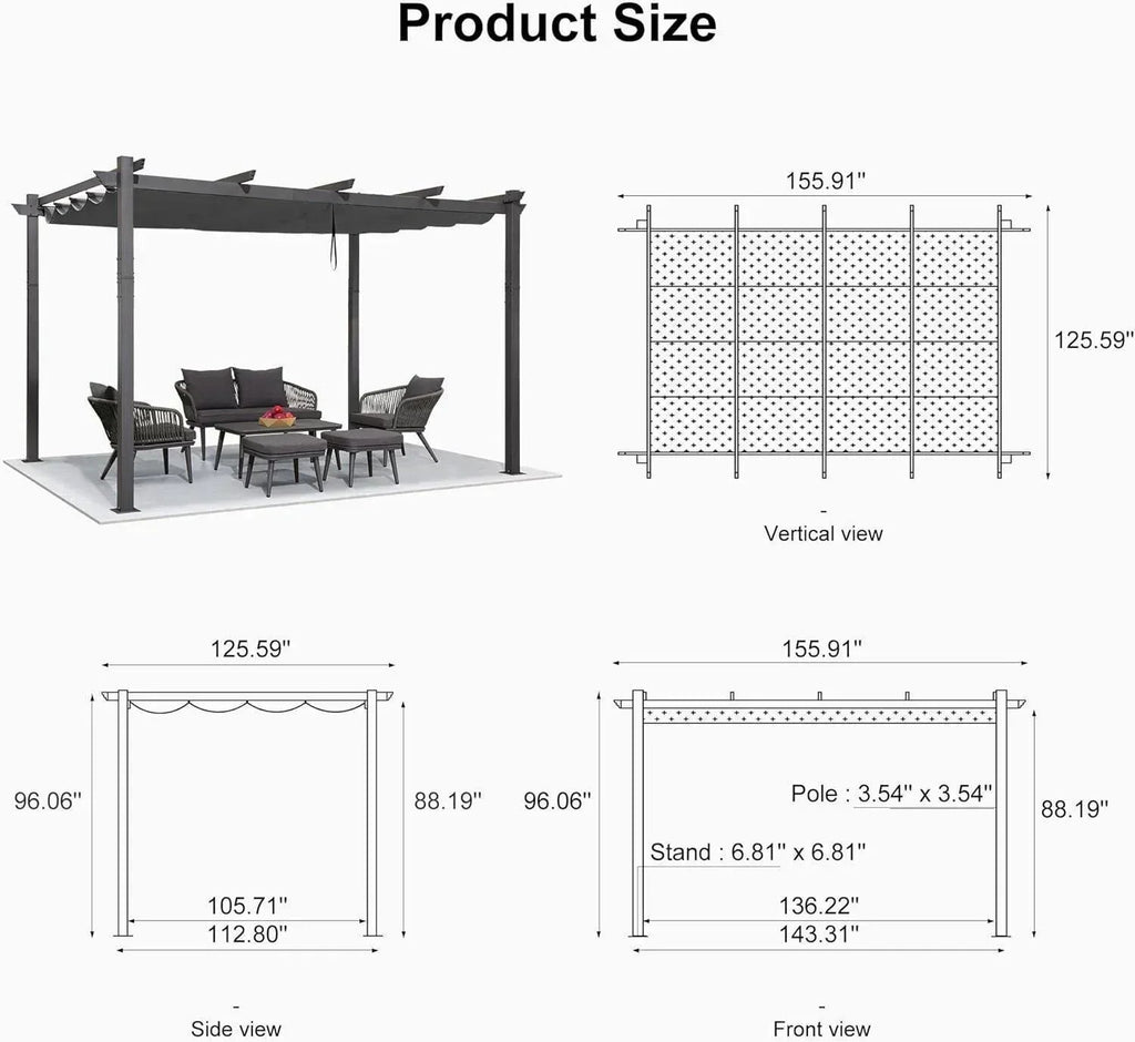 PURPLE LEAF Outdoor Pergola with Retractable Canopy Aluminum Shelter for Porch Garden  Beach Shade Pavilion Pergola Modern Backyard Deck